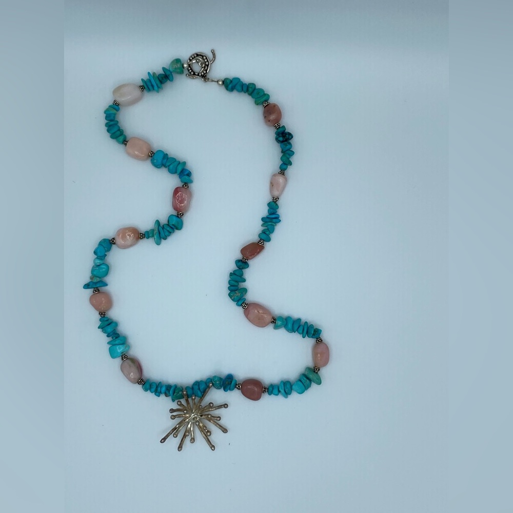 Turquoise and silver necklace (24 inch)